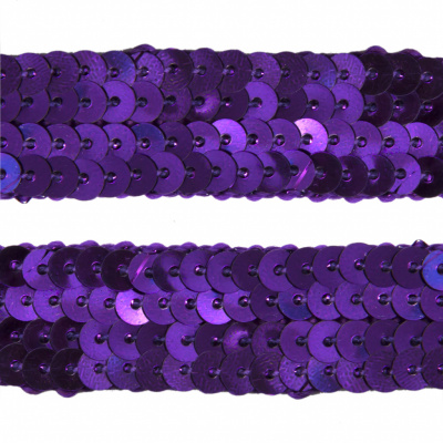 Тесьма с пайетками 12, шир. 20 мм/уп. 25+/-1 м, цвет фиолет - купить в Калуге. Цена: 778.19 руб.