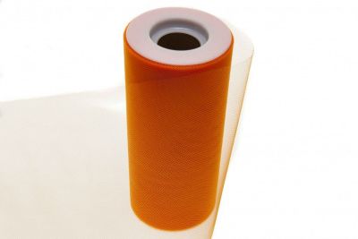 Фатин в шпульках 16-127, 10 гр/м2, шир. 15 см (в нам. 25+/-1 м), цвет оранжевый - купить в Калуге. Цена: 100.69 руб.