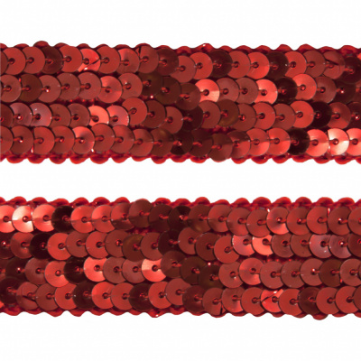 Тесьма с пайетками 3, шир. 20 мм/уп. 25+/-1 м, цвет красный - купить в Калуге. Цена: 778.19 руб.