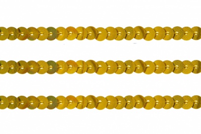 Пайетки "ОмТекс" на нитях, SILVER SHINING, 6 мм F / упак.91+/-1м, цв. 48 - золото - купить в Калуге. Цена: 356.19 руб.